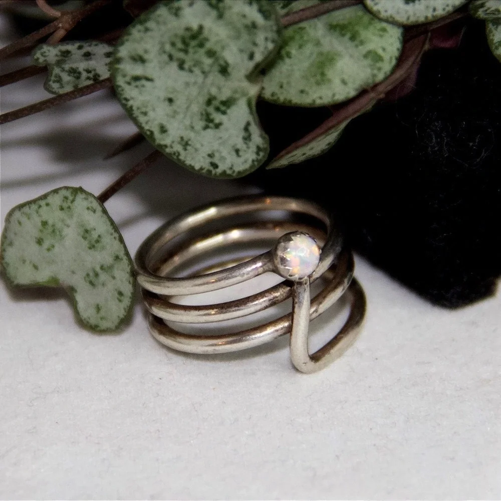 Sterling Silver Multi Band Wrap Ring with Round‎ Opal Size 6